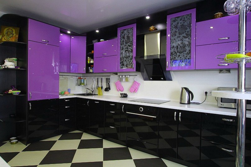 кухня МДФ плёночный фиолетовая